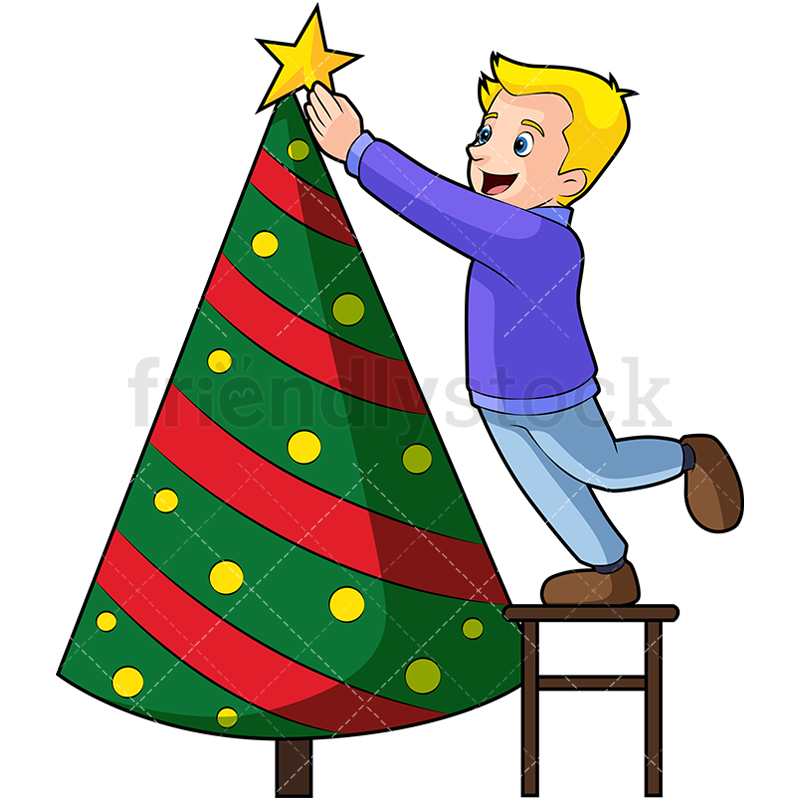 800x800 Little Boy Decorating Christmas Tree Cartoon Vector Clipart