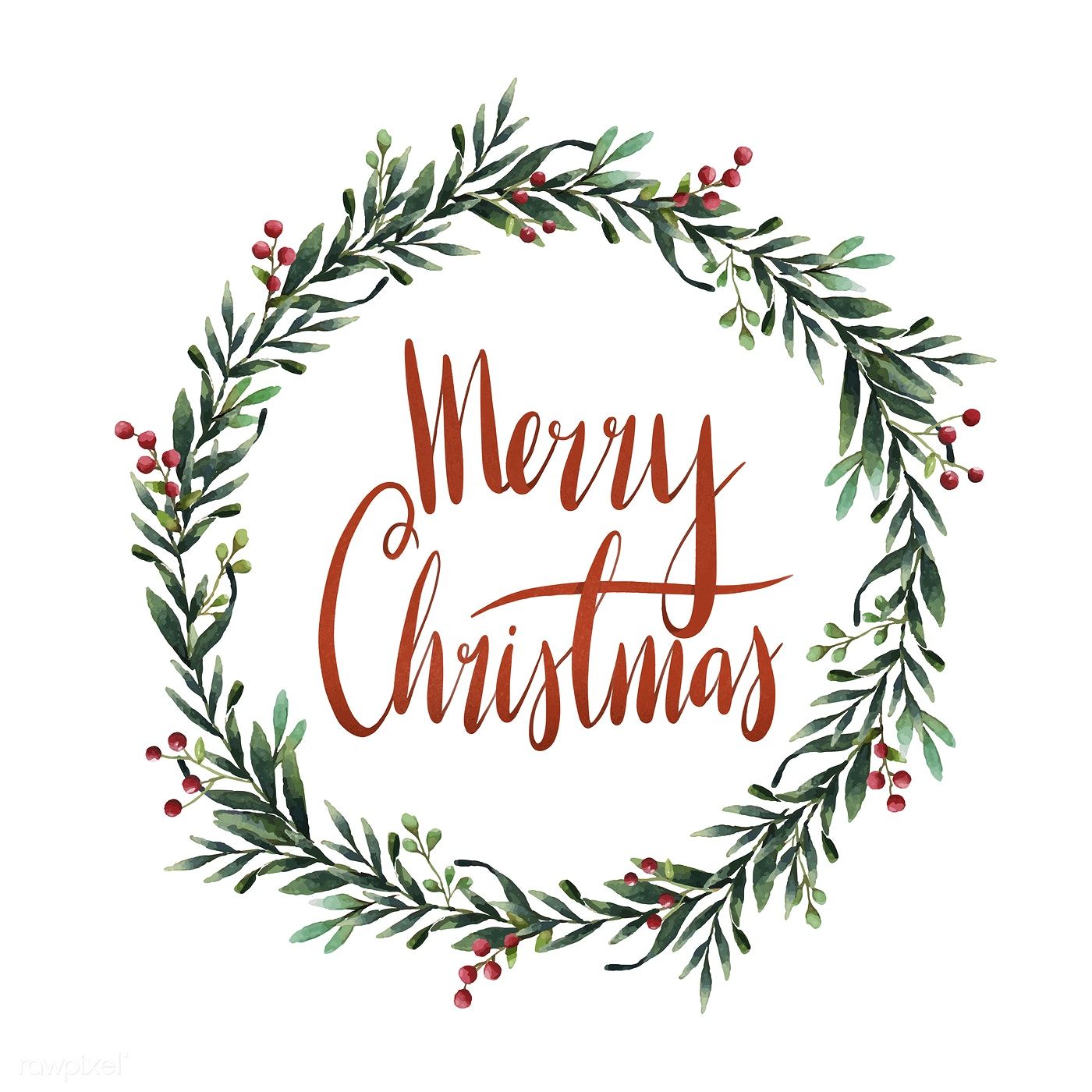 1400x1400 Merry Christmas Watercolor Typography Vector Free Image