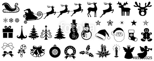 500x200 Christmas Vector Icon Set, Background, Black, Isolated Stock