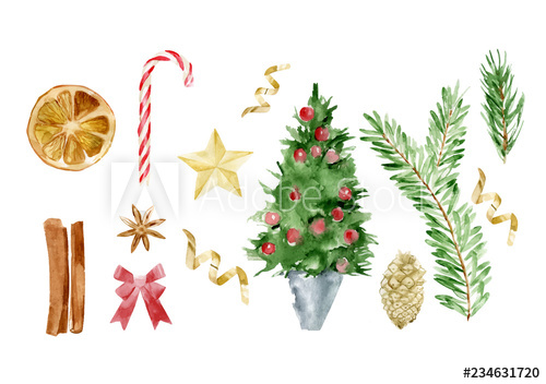 500x352 Watercolor Illustration Of Christmas Vector Objects Set