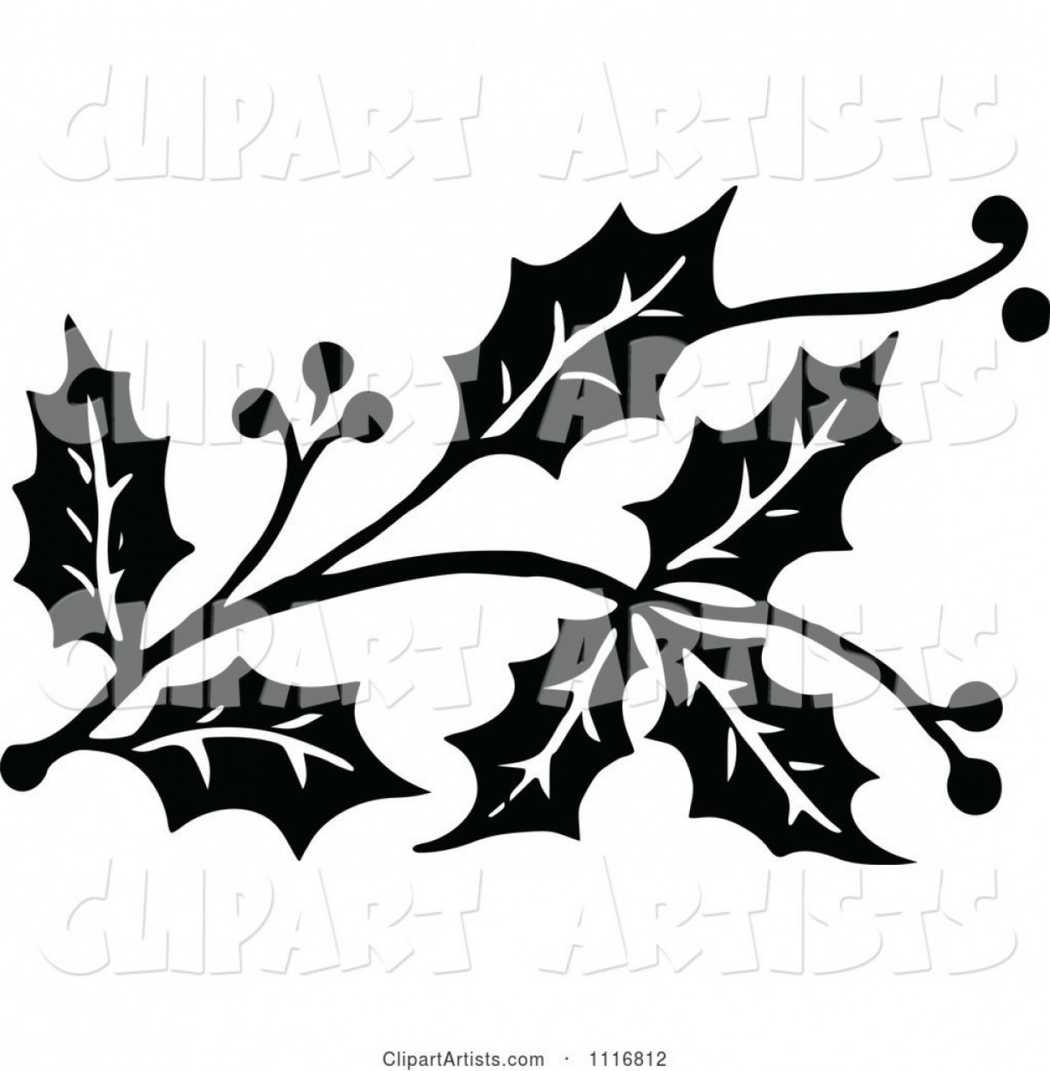 1473x1502 Vector Clipart Vintage Black And White Christmas Holly Sprig