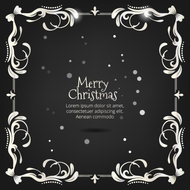 640x640 Vintage Christmas Black And White Greeting Card With Floral