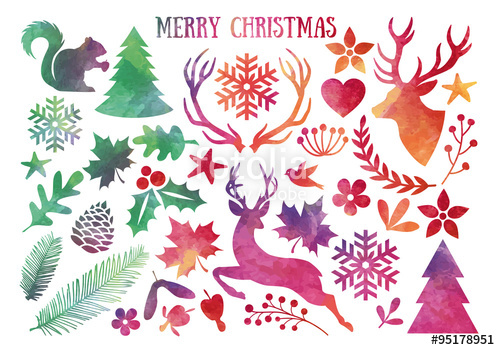 Watercolor Christmas, Vector Set Stock Image And Royalty Free 500x350 Watercolor Christmas, Vector Set Stock Image And Royalty Free
