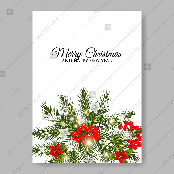 600x600 Red Poinsettia Fir Pine Tree Branches Merry Christmas Vector Clip