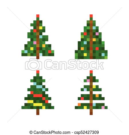 450x470 Vector Set Of Four Pixel Art Christmas Tree Flat Design Vector