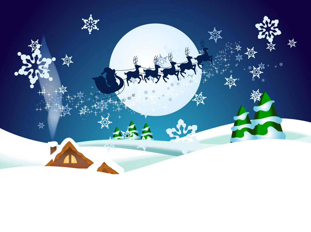 1024x765 Christmas Night Vector Wallpaper Free Download