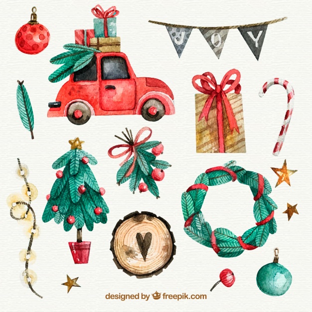626x626 Christmas Watercolor Elements Set Vector Free Download