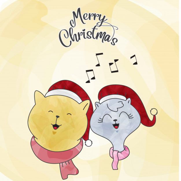 626x626 Draw Cat Couple Christmas Watercolor Vector Premium Download