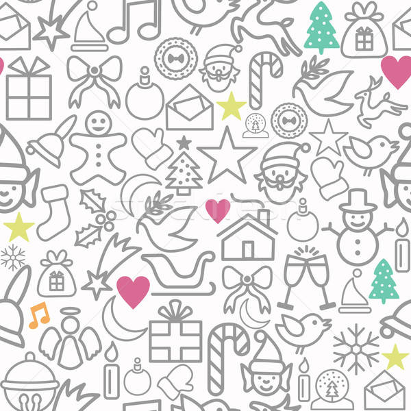 600x600 Merry Christmas Wrapping Paper Pattern Outline Icons Vector