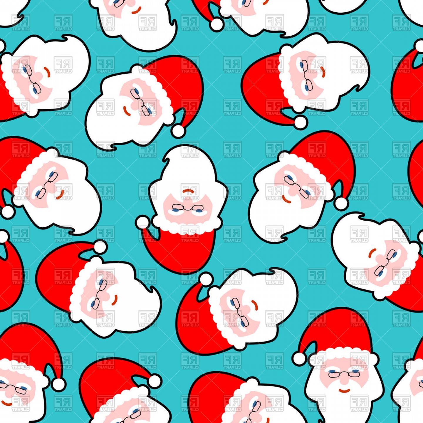 1440x1440 Seamless Pattern With Santa Claus Head Christmas Wrapping Paper