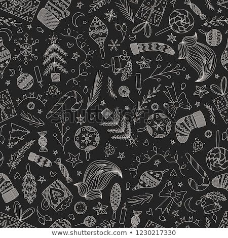 450x470 Black Vector Christmas Doodle Seamless Pattern With Ornaments