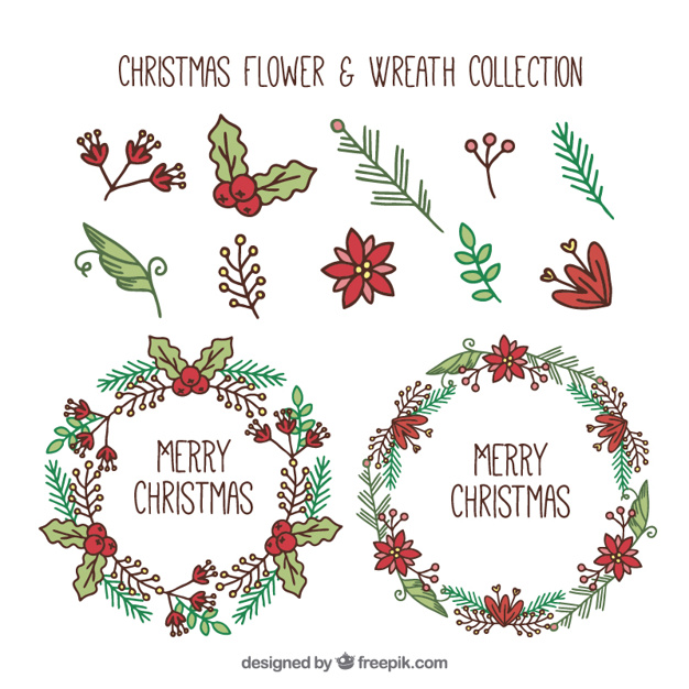 Set Of Natural Elements And Hand Drawn Christmas Wreaths Vector 626x626 Set Of Natural Elements And Hand Drawn Christmas Wreaths Vector