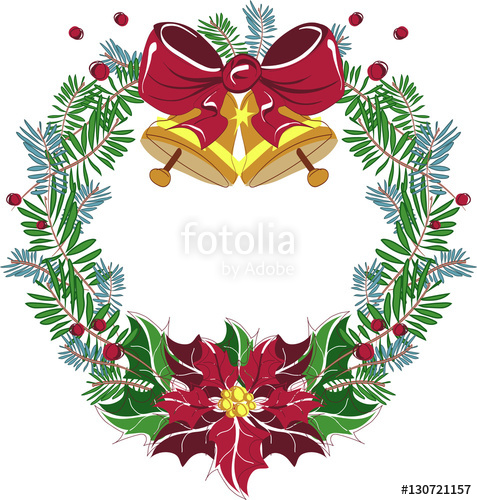 477x500 Christmas Wreath Vector With Red Bow And Poinsettia Stock Image