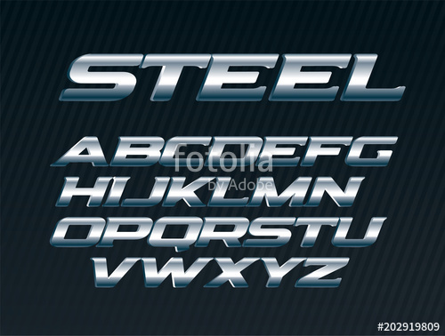 500x378 Steel Font, Metal Letters Set, Chrome Alphabet, Silver Vector