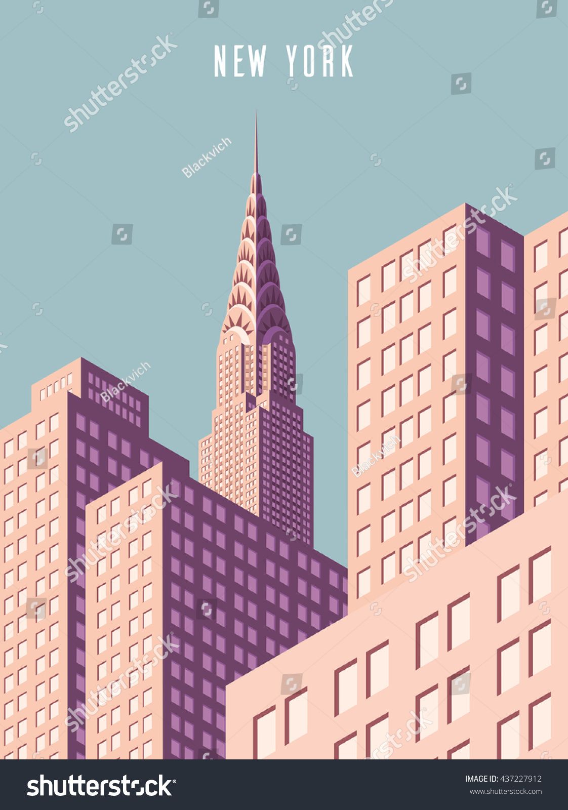1122x1600 Vector Illustration Cityscape New York And Chrysler Building