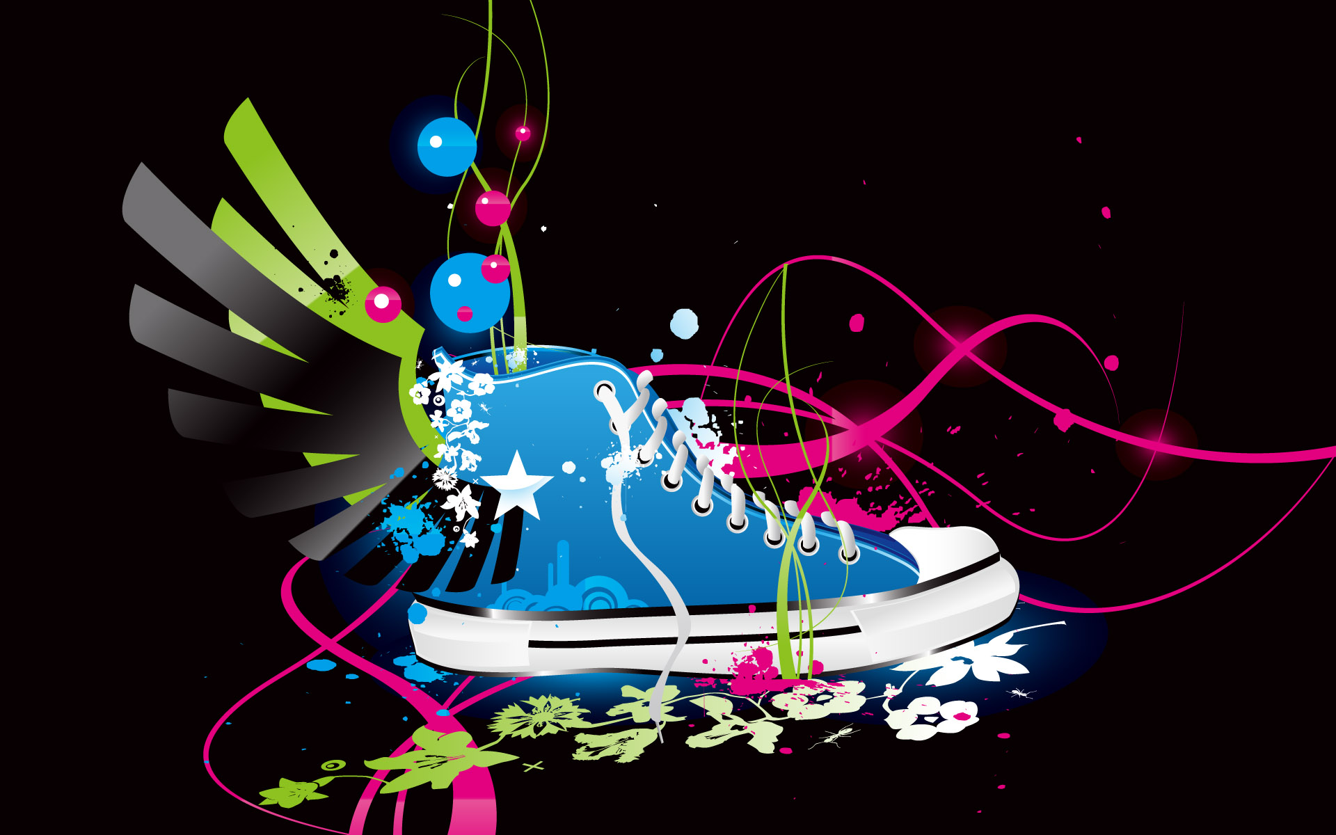 1920x1200 Colorful Blue Converse All Star Chuck Taylor Vector Shoe