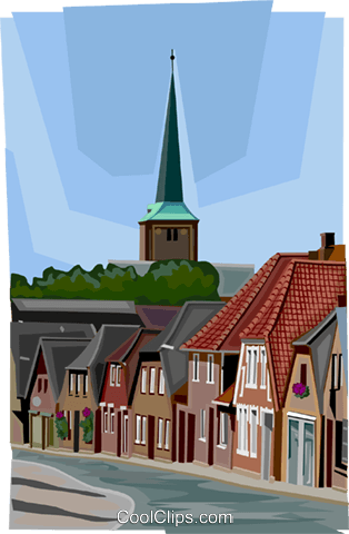 314x480 German Town With Church Steeple Royalty Free Vector Clip Art