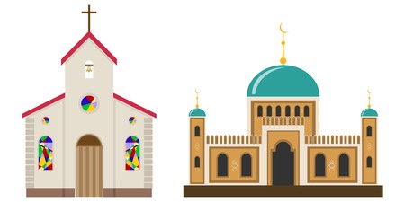 450x225 Church And Mosque Flat Design, Vector Illustration, Vector