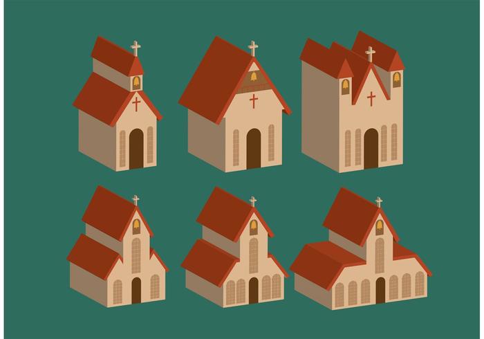 700x490 Isometric Country Church Vectors