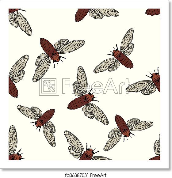 561x581 Free Art Print Of Seamless Pattern With Cicada Cicadidae