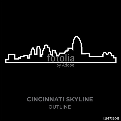 500x500 White Border Cincinnati Skyline Outline On Black Background