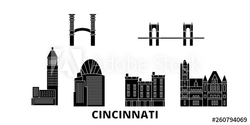 United States, Cincinnati Flat Travel Skyline Set United States 500x250 United States, Cincinnati Flat Travel Skyline Set United States