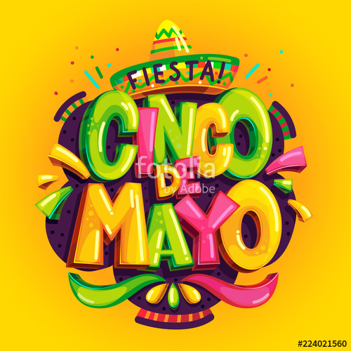 500x500 Cinco De Mayo Fiesta Color Vector Illustration On A Yellow