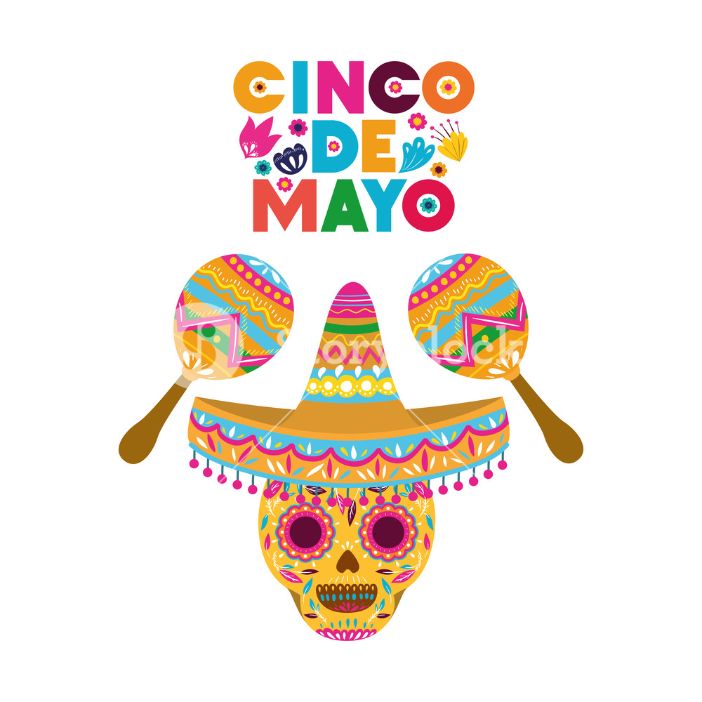 1000x1000 Cinco De Mayo Label Skull Isolated Icon Vector Illustration Design