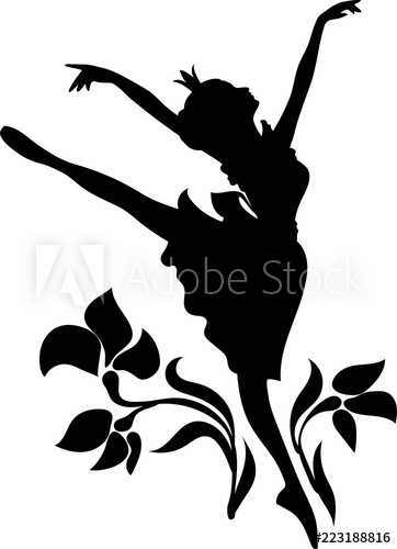 362x500 Doodle Graphic Silhouette Of A Woman Icon Ballerina With Floral