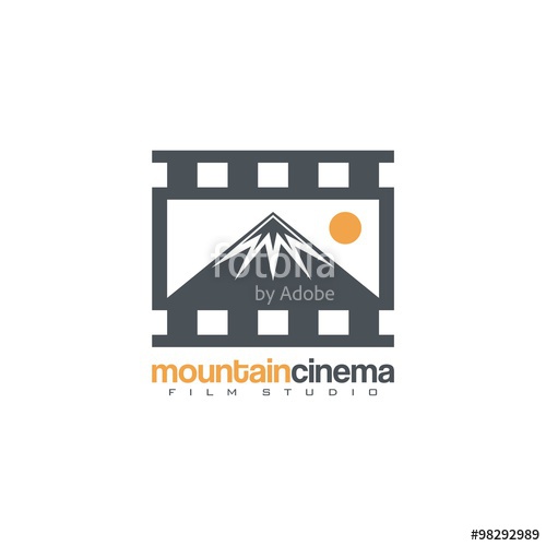 500x500 Cinema Logo, Filmstrip Mountain Cinema Design Logo Vector Stock