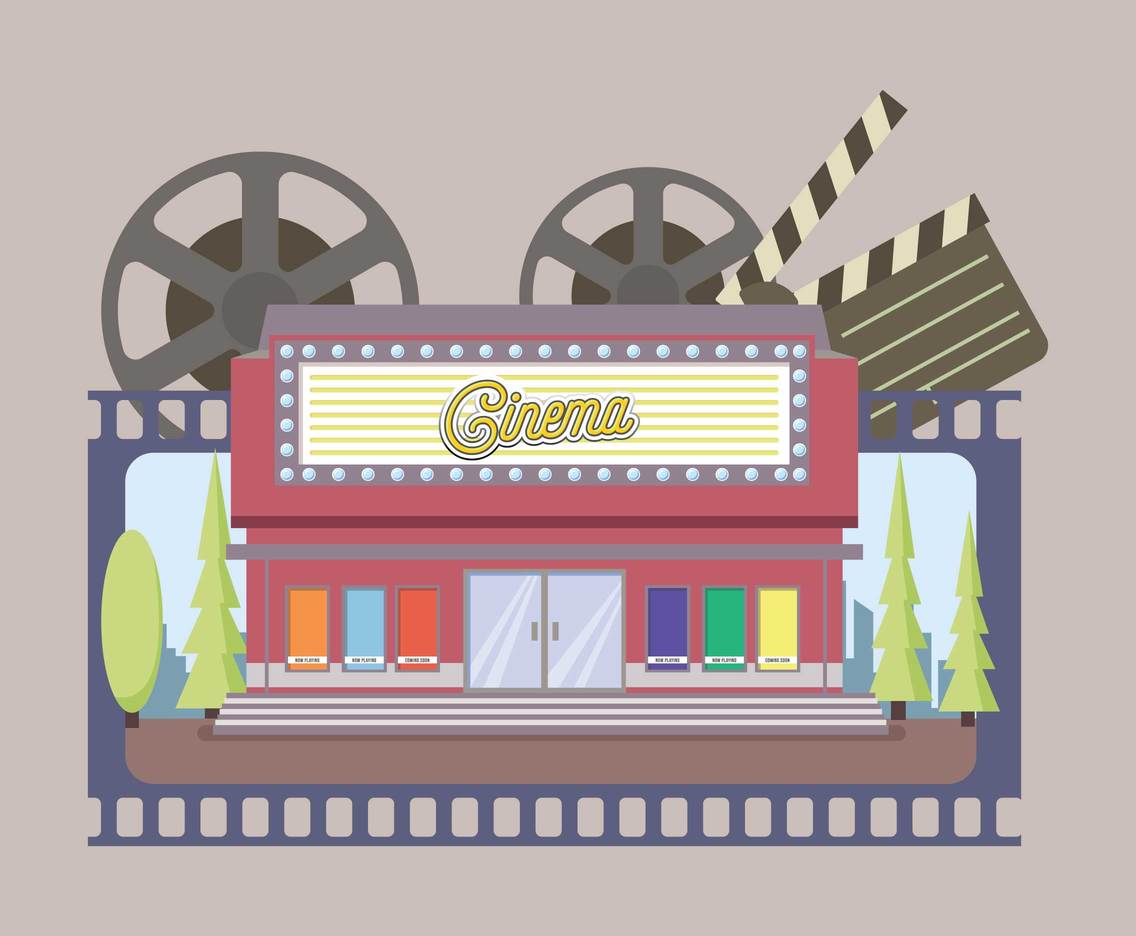 1136x936 Free Theater Cinema Building With Film Reel Vector Vector Art