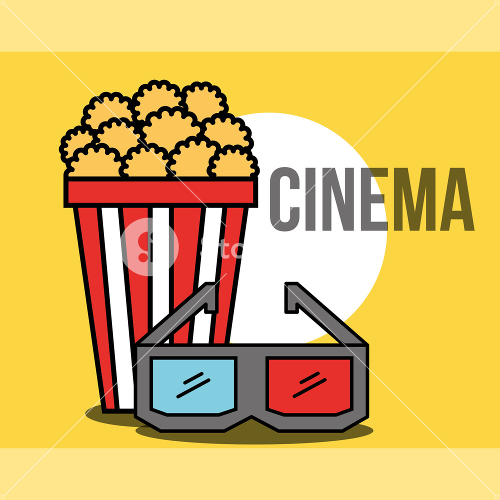 1000x1000 Bucket Popcorn And Glasses Cinema Vector Illustration Royalty