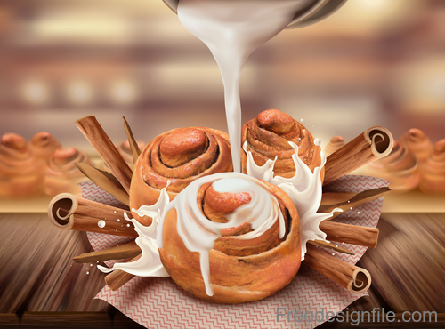 500x370 Cinnamon Roll With Milk Design Vector Free Download