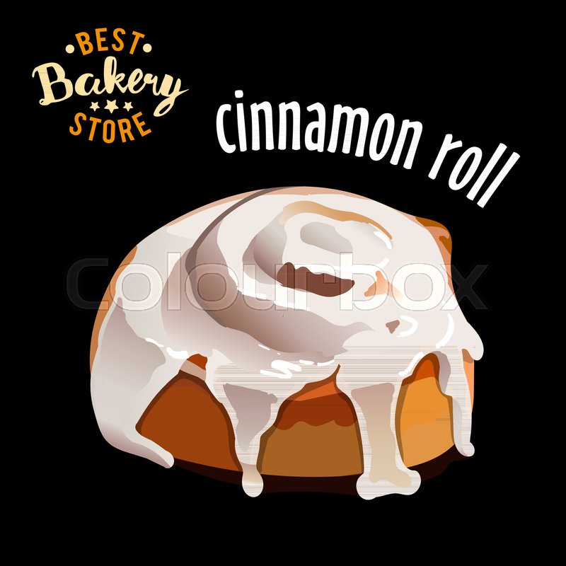 800x800 Glazed Cinnamon Roll Isolated On Black Stock Vector Colourbox