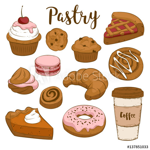 500x500 Seamless Vector Pattern With Pasty Goods Cupcake, Pie, Cinnamon
