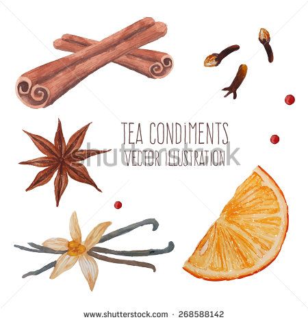 450x470 Tea Spices Cinnamon Sticks, Star Anise, Vanilla Watercolor
