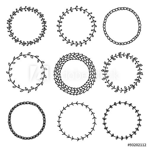 500x500 Vintage Wreath Hand Drawn, Circle Frame Vector Illustration
