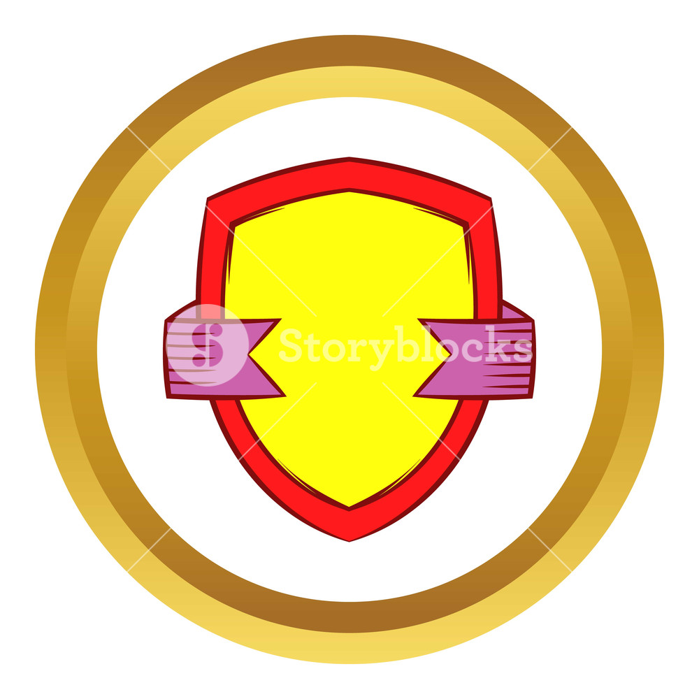 1000x1000 Gold Shield With Violet Ribbon Vector Icon In Golden Circle