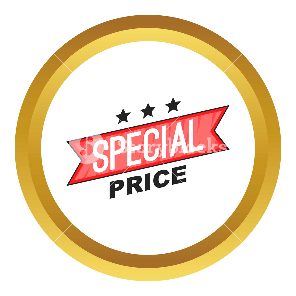 1000x1000 Special Price Ribbon Vector Icon In Golden Circle, Cartoon Style
