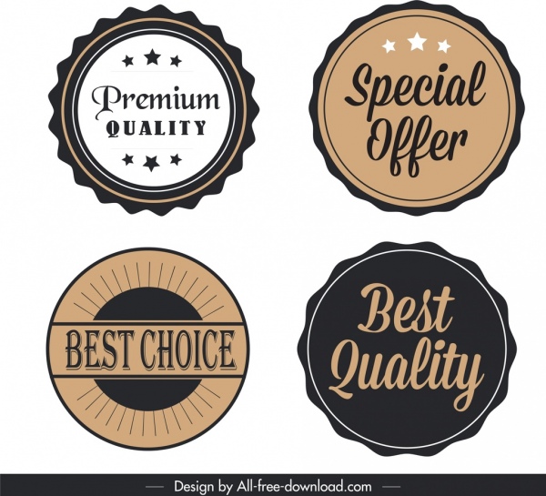 600x545 Quality Labels Templates Classical Flat Circles Sketch Free Vector