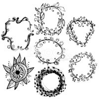 200x200 Circle Floral Sketch Frames, Hand Vector Stock Vectors