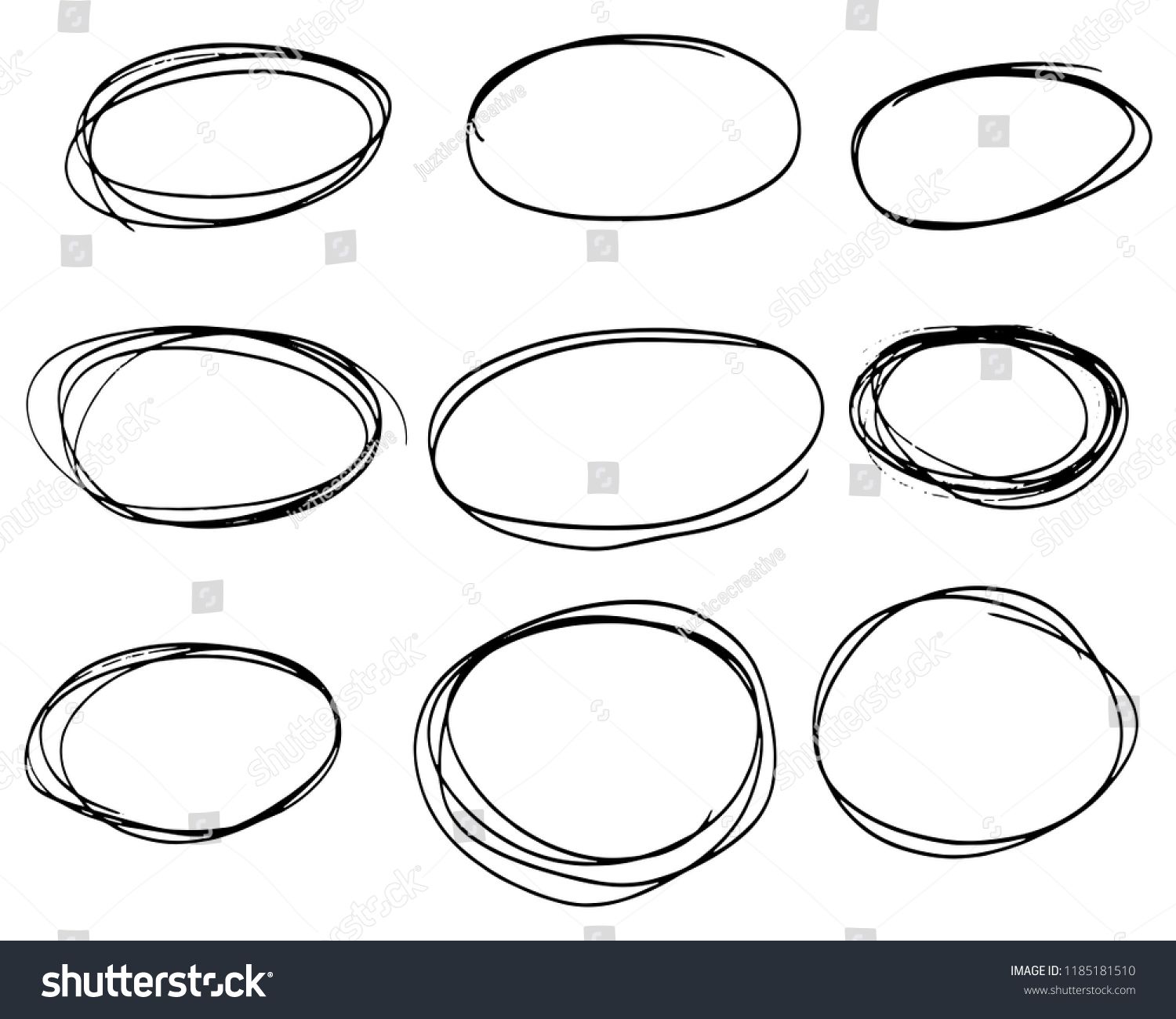 1500x1300 Doodle Set Of Black Hand Drawn Circle Line Sketch Set Vector