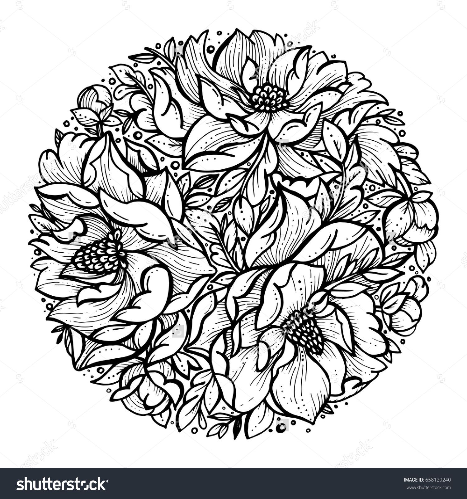 1500x1600 Flowers In The Circle Vector Tattoo In Vintage Style Isolated