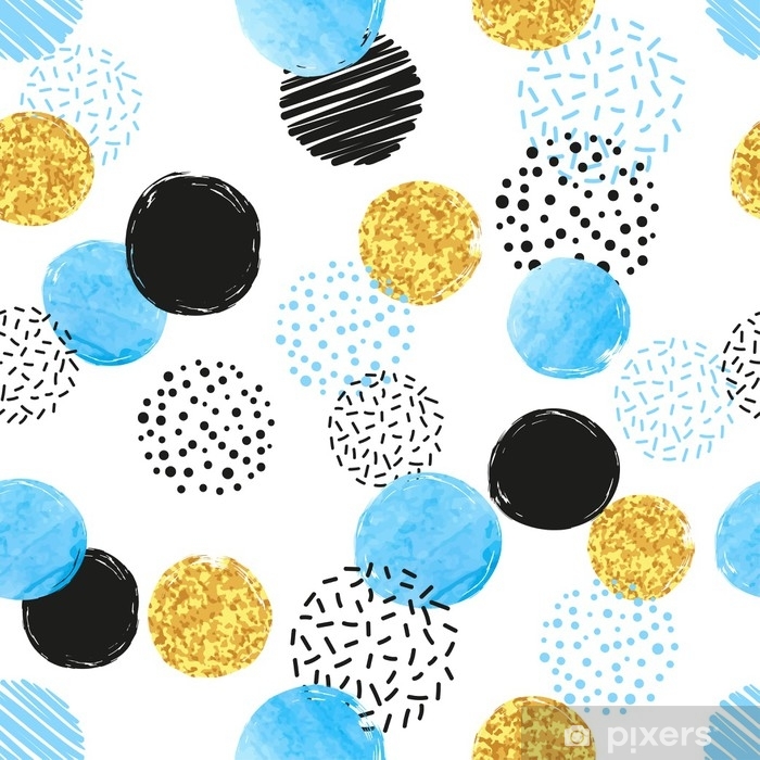 700x700 Seamless Dotted Pattern With Blue, Black And Golden Circles