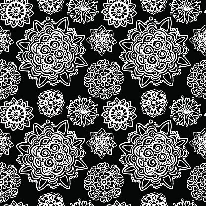 416x416 Black White Monochrome Circle Mandala Doodle Vector Pattern