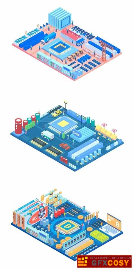 450x908 Isometric Urban City In A Circuit Board Vector Free Download