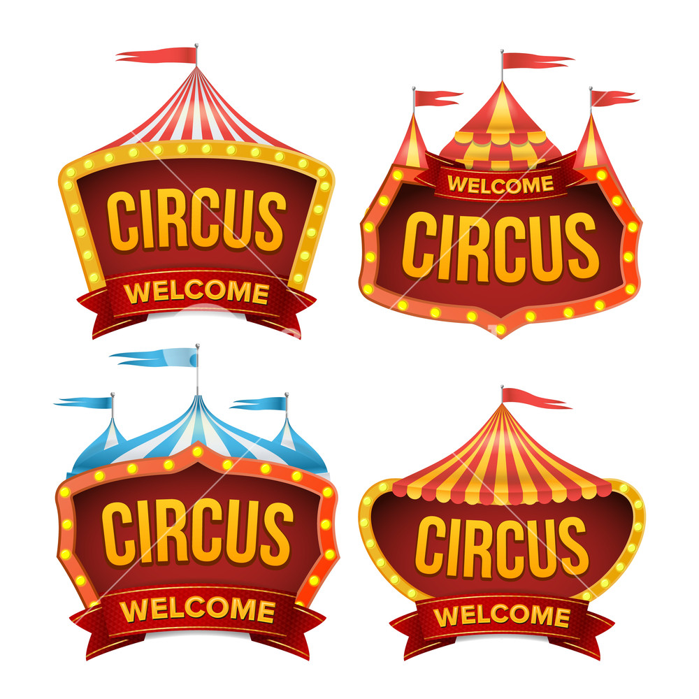 1000x1000 Circus Sign Set Vector Night Carnival Sign Circus Tent Poster