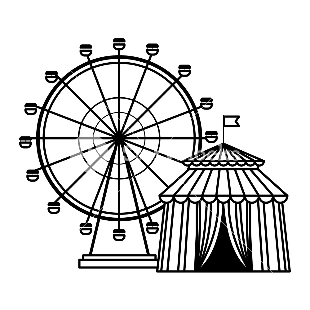 Ferries Wheel Icon And Circus Tent Black And White Vector 1000x1000 Ferries Wheel Icon And Circus Tent Black And White Vector
