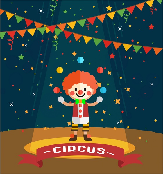 561x600 Circus Vector Illustration With Clown And Juggle Free Vector
