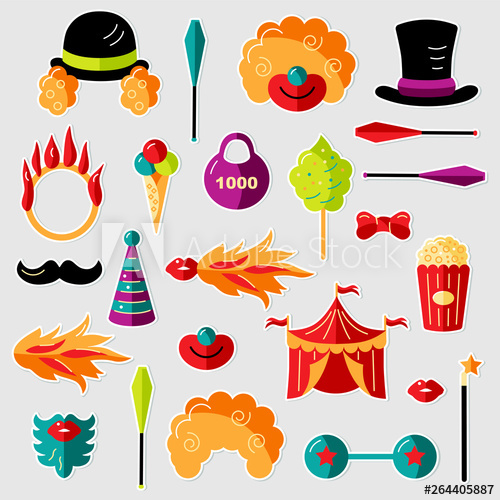 500x500 Circus Vector Illustration Set With Circus Celebratory Objects
